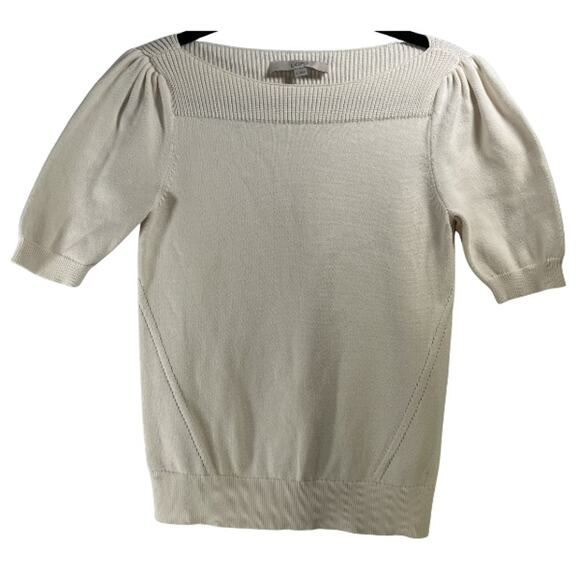 LOFT Sweaters - Loft Cream Crochet Knit Short Sleeve Crew Neck Sweater Size S
